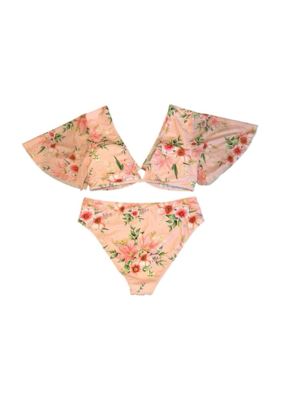 Beachsissi Women’s Floral Bikini Set Pink Flutter Sleeve Two Piece Swimsuit Med - Picture 4 of 9